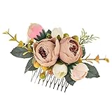 Vividsun Bridal Flower Comb Greenery Hair Comb Wedding Floral Headpiece (Champagne)