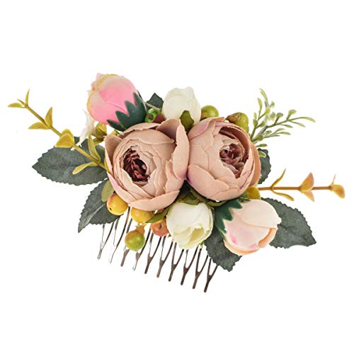 Vividsun Bridal Flower Comb Greenery Hair Comb Wedding Floral Headpiece (Champagne) #TOP18
