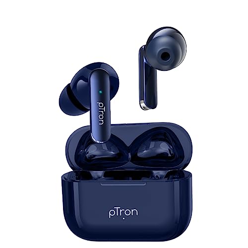 pTron Bassbuds Duo in Ear Earbuds with 32Hrs Total Playtime, Bluetooth 5.1 Wireless Headphones, Stereo Audio, Touch Control TWS, with Mic, Type-C Fast Charging, IPX4 & Voice Assistance (Blue)