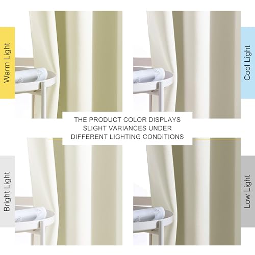 NICETOWN Bedroom Room Darkening Curtains - Triple Weave Grommet Top Thermal Insulated Solid Energy Saving Panels/Drapes for Villa/Hall, Beige, 1 Pair, 52 inches by 95 Inch