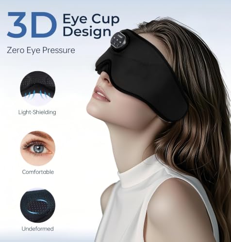 Image of LC-dolida Bluetooth Sleep Mask with White Noise,Sleep Headphones,Bluetooth Wireless Music Eye Mask, Ideal for Travel, Night Work, Napping, Side Sleeping & Office Use for Both Men Women(Obsidian)