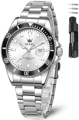 OLEVS Damen Armbanduhr Analog Quarz Wasserdicht Klassische Damenuhr Sliber Edelstahlarmband mit Datum Diamant Schlankes Design Geeignet für schmale Handgelenke