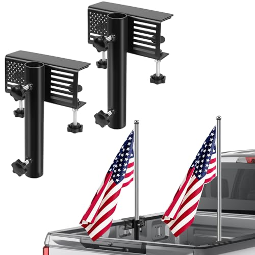 Flagpole Holder for Truck Bed No Drilling Pickup Truck Flagpole Mount in Bed Trailer Bed Flag Holder Fit Up to 1.3 Inch Flag Pole (Black Pack of 2)