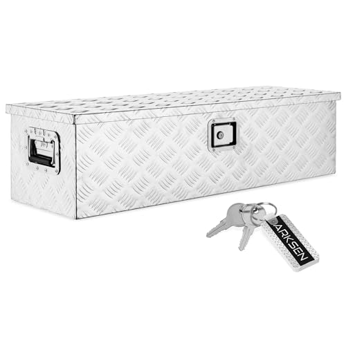 ARKSEN 39" Heavy Duty Aluminum Truck Bed Tool Box, 5-Bar Tread Plate Pickup Truck Storage Toolbox with Side Handles, Lock & 2 Keys, Weather Resistant