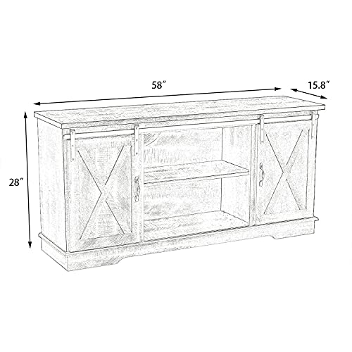 image for Decok Farmhouse 58'' TV Stand with Sliding Barn Doors, Entertainment C