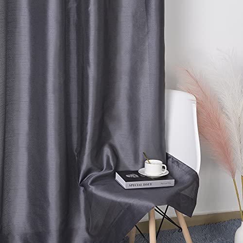 Ruthy's Textile 2 - Piece Semi Sheer Faux Silk Grommet Curtains Window Panels For Home Living Room/Bedroom - 54" By 84" Inch Long - Charcoal #TOP3