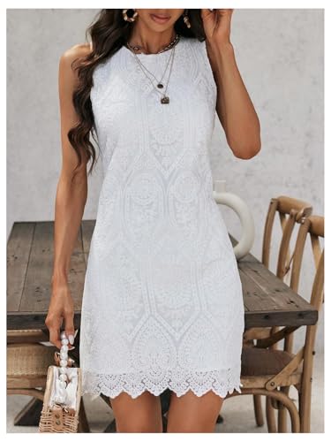 Floerns Women's Contrast Lace A Line Church Dress Crew Neck Elegant Short Tank Dresses4