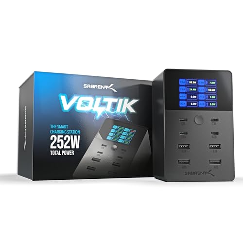 SABRENT VOLTIK Charging Station, 252W 8-Port USB C and USB A Desktop Charger, UL Certified with Real-Time LCD Display, Fast Charging for MacBook, iPhone, Samsung and More
