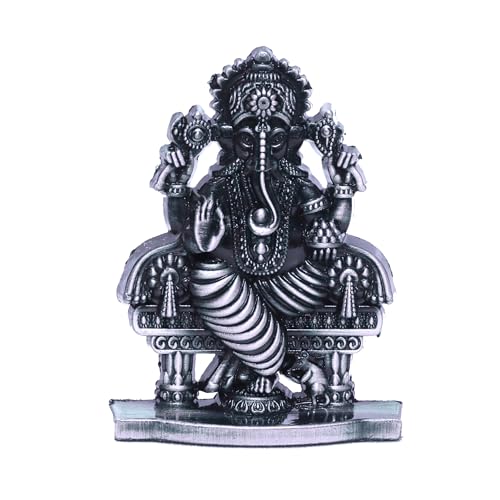 Image of anciently Ganesh Idol for Car Dashboard | Vinayagar Idol for Car Dashboard, Metal, 1 Piece (Silver Colour)