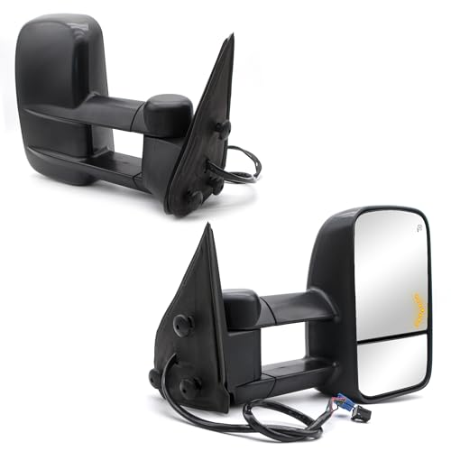 TOEMIRR Towing Mirrors fit for 2003 2004 2005 2006 Chevy Silverado Tahoe Suburban Avalanche GMC Sierra Yukon Cadillac Escalade Heated Power Arrow Lights on Glass Manual Telescopic Black Tow Mirror