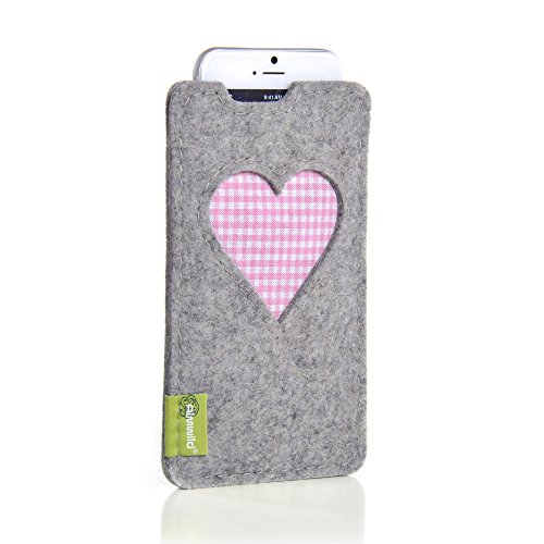ALMWILD® Hülle, Tasche für Apple iPhone SE (2020) 8,7,6 MIT Apple Leder Case/Silikon Case aus Filz. In Alpstein- Grau mit Herz. Handyhülle in Bayern handgefertigt Cover