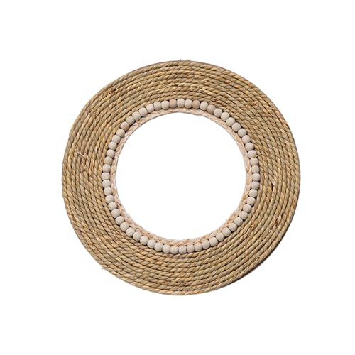 Generisch 16 pulgadas Boho Redondo Espejo de Hierba en la Pared Decorativo Redondo Espejo de Cristal Vintage Espejo para Baño Salón Dormitorio Decoración de Pared Espejo Redondo Boho