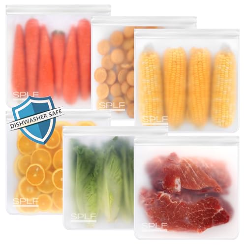 SPLF-6-Pack-Dishwasher-Safe-Reusable-Gallon-Freezer-Bags-BPA-FREE-Extra-Thick-Reusable-Storage-Bags-Leakproof-Silicone-and-Plastic-Free-for-Marinate-Meats-Cereal-Sandwich-Snack-Travel-Items