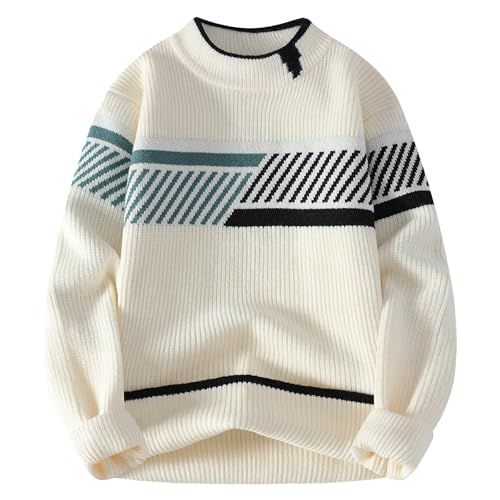 Cambkatl Men's Crewneck Sweaters, Pullover Loose Long Sleeve Vintage Color Block Patchwork Knitted Casual Sweater Tops