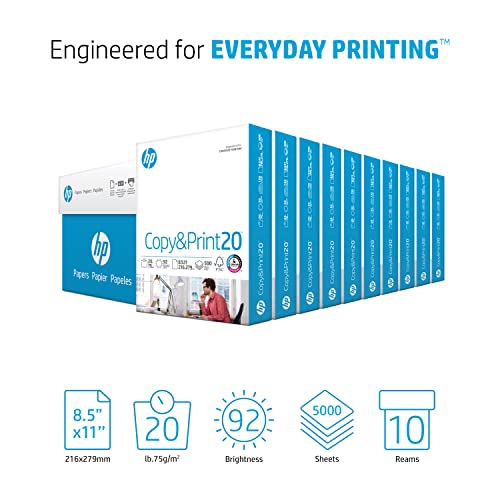 Hp Printer Paper | 8.5 X 11 Paper | Copy &Print 20 Lb | 10 Ream Case - 5,000 Sheets | 92 Bright | Made In Usa - Fsc Certified | 200060C #TOP1