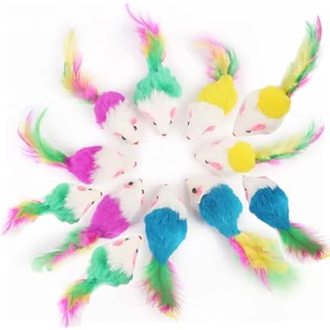 Smokey's Stash Faux Fur Cat Mice Toy 12 Per Pack Realistic Small Mouse with Rattle and Catnip Safe for Adult Cats and Kittens Multi Half Color Half White Cover