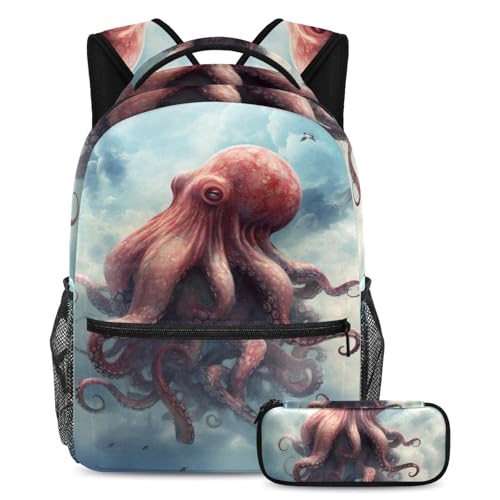 Sac à dos rétro octopus avec trousse pour écoliers et ados