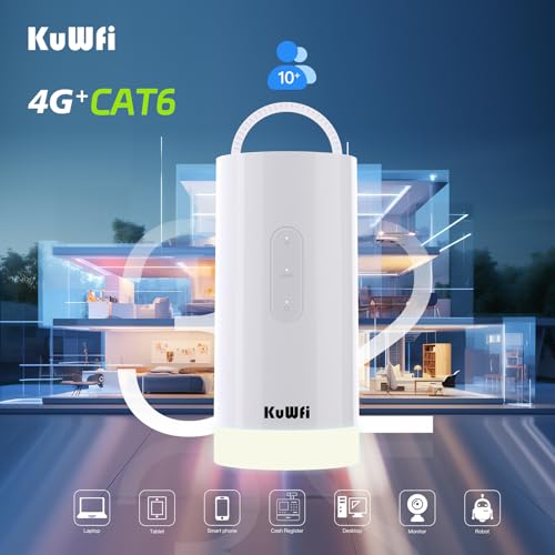 KuWFi 4G+ CAT6 WiFi Router | AC1200 Mbps Dual Band 4G LTE Modem Router (with SIM Card Slot) – Features LAN/WAN Ports, 10000mAh Long-Life Battery & Built-in LightingPlug-and-Play, Instant Connectivity - Image 2