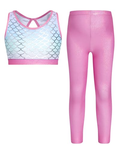 JiAmy Girls Workout Set Cut-Out Back Two Piece Sparkly Activewear Sets Sleeveless Crop Tank Tops Yoga Leggings for Kids