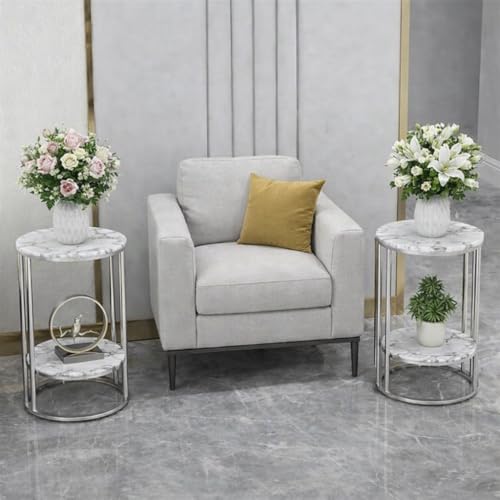 Image of Plant Stand Indoor Outdoor Metal, 2-Tier Modern Plant Shelf, Corner Flower Pot Holder, Plant Stand Table for Living Room Balcony Patio Garden Entryway Set Of 2 (Silver & White)