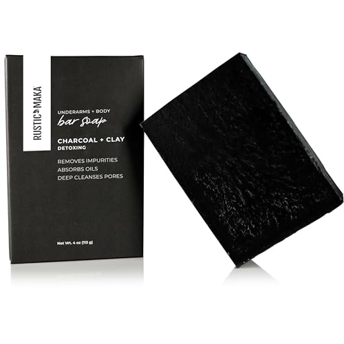 Rustic Maka Deep Cleansing Charcoal & Clay Soap Bar – Activated Charcoal Face & Body Soap for Acne-Prone, Oily, and Sensitive Skin – Kaolin Clay Formula for Pore Cleansing & Oil Control
