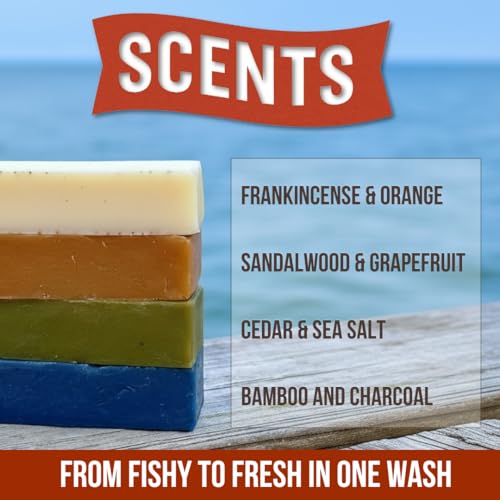 Fishermen’s 4 Pack Soap Gift Set – Great Smelling Heavy Grit Hand and Body Soap for Fishermen – Includes Topwater Fishing Lure & Sleeve – Birthday