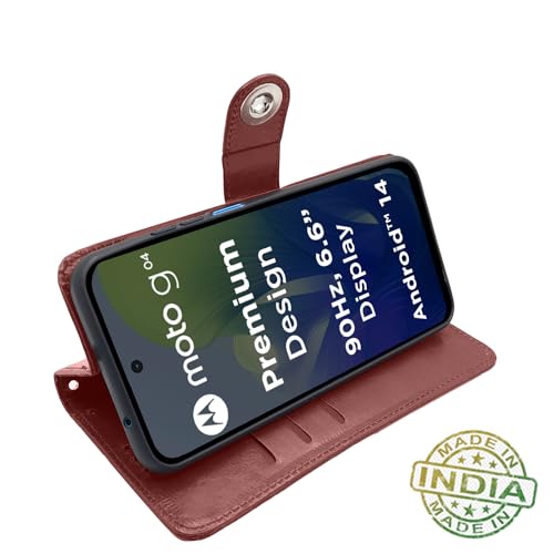 Image of Pikkme Moto G04 Flip Cover Leather Finish | Inside TPU with Card Pockets | Wallet Stand and Shock Proof | Complete Protection Button Flip Case (Brown)