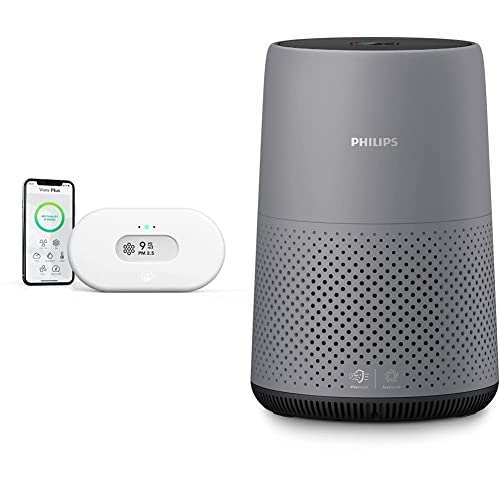Airthings View Plus - Intelligenter Radon- und Luftqualitätsmonitor & Philips AC0830/10 Luftreiniger Serie 800, Entfernt 99,5 prozent Partikel, Raumgröße: 49 m², Luftqualitäts-Farbfeedback