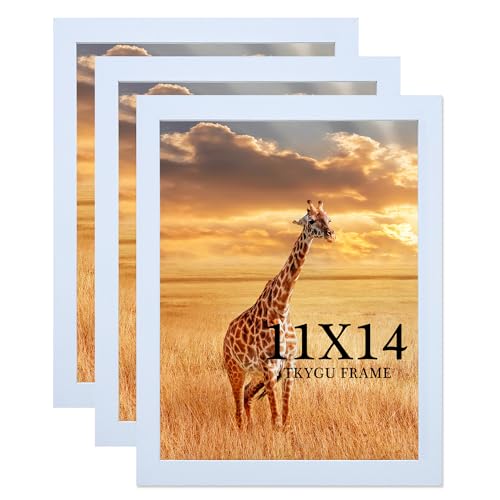 TKYGU 11x14 Picture Frame Set of 3 Wooden Frame 14x11 Wall Gallery Poster Photo frame white with Durable Shatter Resistant Plexiglass for Wall Mounting Family -friend- wedding best gift