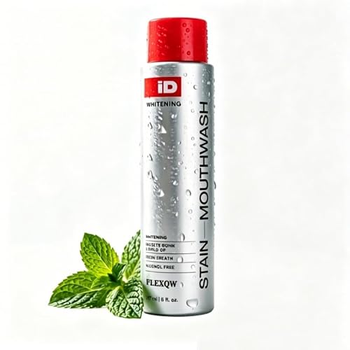 FLEXQW iD Whitening Stain-Removal Mouthwash, 237ml/8oz, Silver Mint Flavor, Alcohol-Free,