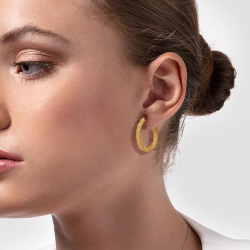 14K Gold Hoop Earrings for Women 14K Gold Earrings Hoops Twisted Circular Womens Hoop Earring 30mm3