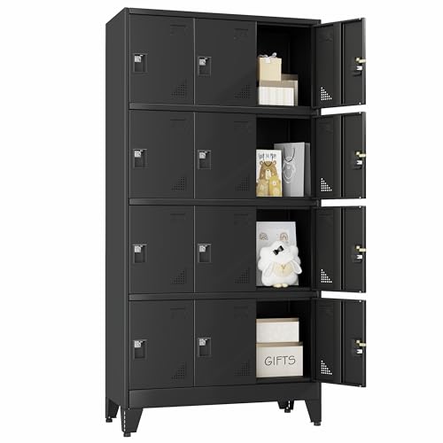 Image of PAOFIN Metal Storage Lockers for Employees with Lock,Metal Storage Locker with 12 Doors for School Garage Office Gym Bedroom,Assembly Required,12 Door Black