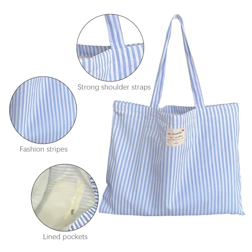SSKHE Grand Sac De Plage Avec Poche Intérieure Et Fermeture Éclair, Tote Bag Femme, Sac En Tissu, 50 X 40 Cm (Bleu) – vue 5