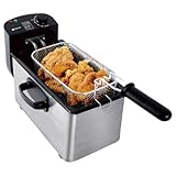 Maya Range Electric Deep Fat Fryer, 3 Litre Commercial Deep Fryer Easy Clean, Adjustable Temperature Control, Chip Pan with Basket & Lid for Kitchen, Restaurant, 2000W, Stainless Steel