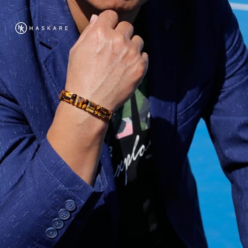 Tiger Eye Bracelet for Men, HASKARE Natural Men Beads Bracelet Energy Healing Stone Protection Crystals for Anxiety, Genuine Crystal Mens Beaded Bracelet Drawstring Unique Jewelry Gift for Mens Balance2