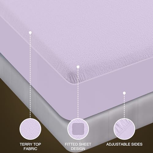 Utopia Bedding Waterproof Mattress Protector King Size, Premium Terry Mattress Cover 200 GSM, Breathable, Fitted Style with Stretchable Pockets (Lavender)
