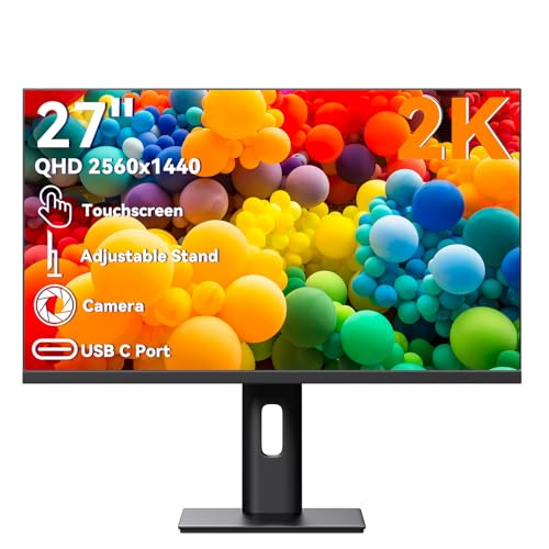 Image of Touchscreen Monitor 27 Inch 2K 100Hz Gaming Monitor with Webcam, QHD 2560x1440 IPS PC Monitors, 10-Point Multi Touch Screen Computer Monitors, with USBC HDMI Ports, Built-in Speakers