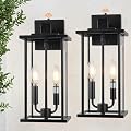 SIAFAVOI 16" Large Dusk to Dawn Outdoo Wall Light Fixtures, Black 2-Pack Exterior Front Porch Light, 2-Light Outdoor Wall Sconce for Outside Patio, Waterproof Exterior Wall Lamp Lighting