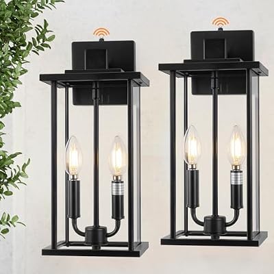 SIAFAVOI 16" Large Dusk to Dawn Outdoo Wall Light Fixtures, Black 2-Pack Exterior Front Porch Light, 2-Light Outdoor Wall Sconce for Outside Patio, Waterproof Exterior Wall Lamp Lighting
