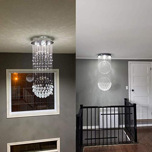 Modern Contemporary Flush Mount Ceiling Chandelier Lighting Rain Drop Double Large Crystal Balls Cylinder Pendant Chandelier Ceiling Light Fixture Lamp For Dining Living Room Kitchen Foyer Of Crystop #TOP3