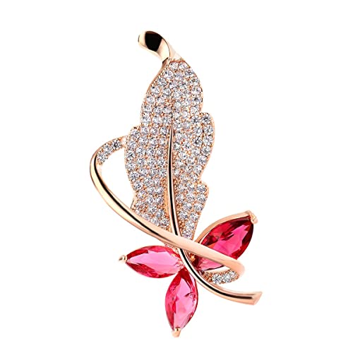 Image of Rhinestone Leaf Brooch Pins - Crystal & Gold-plated Lapel Pin Jewelry for Women - Birthday Gift for Wife or Friends