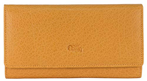 Image of Women's Top Grain Leather Wallet, RFID Blocking Bifold clutch, 17 Card Slots, Zip Pocket Organizer, Elegant Gift for Women - Birthday, Valentine, Anniversary - LIGHT YELLOW