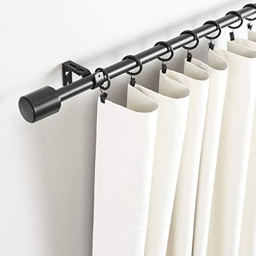 Amazon Basics Curtain Rod with Cap Finials - Extendable 91 to 182cm for Bedroom, Dining Room, Living Room or Kitchen, Black