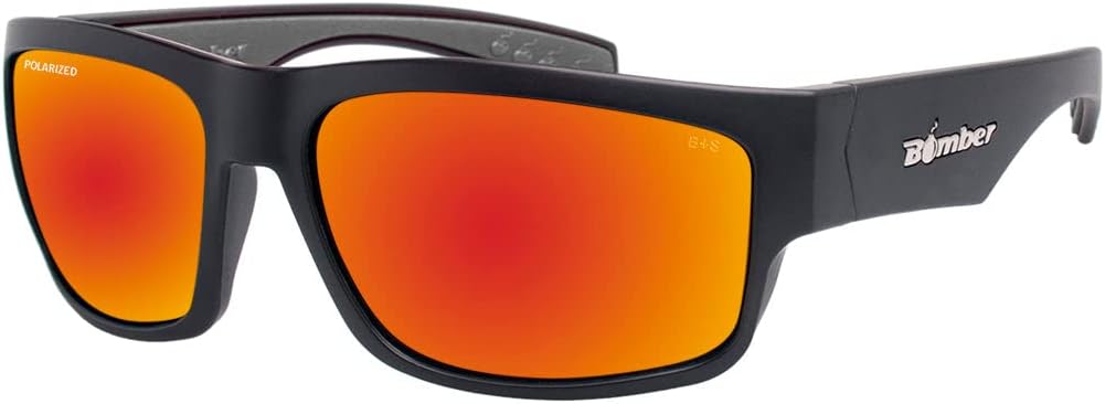 BOMBER Safety Glasses for Men,Matte Black Frame with Polarized Red Mirror Lens, z87 Compliant - TR111RM