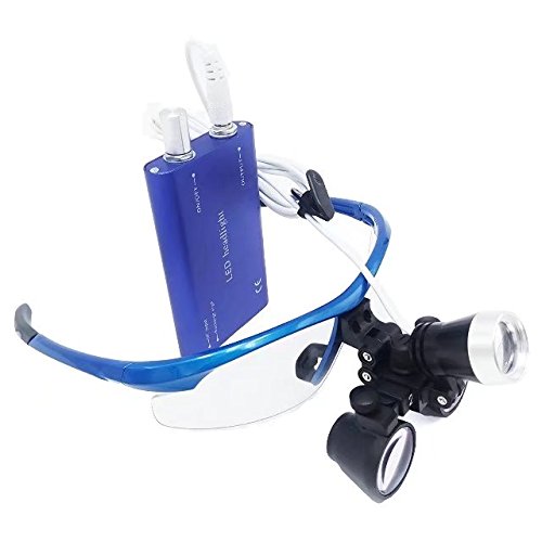 BoNew Tragbare chirurgische Fernglaslupe, 2,5 x 420 mm, optisches Glas + 3 W LED-Scheinwerfer, Blau