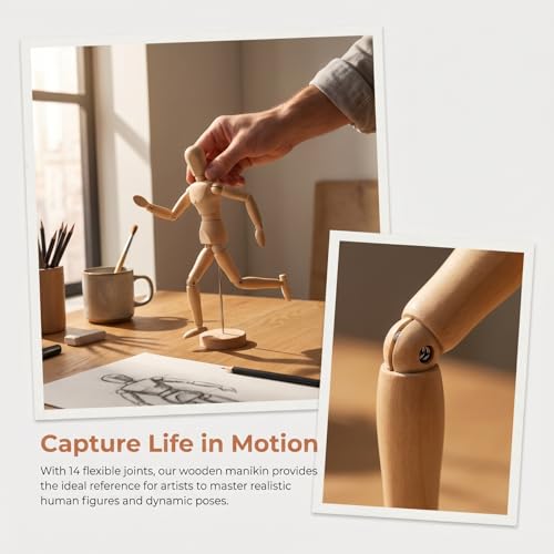 Image of DOITOOL Artists Wooden Manikin, 15 Pack 4.5 Inch Wooden Joints Drawing Mannequin, Artist Manikin with Stand, Flexible Posable Figure Model, Art Anatomy Sketch Props, Jointed Desktop Decoration