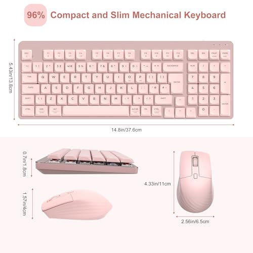 LeadsaiL FA98 Low-Profile Wireless Mechanical Keyboard and Mouse Set, 2.4G Wireless and Comfort Semi-quiet Typing, 98-Key Compact Slim 96% Keyboard for Windows/MacOS PC Laptop -Pink - Image 7