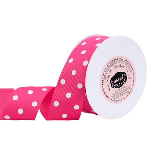 VATIN Polka Dot Craft Grosgrain Ribbon 1-1/2 Inch Wide by 10-Yard Spool Shocking Pink with White Dots,Use for Gift Wrapping,Party Decoration,All Crafting and Sewing