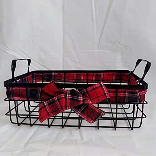 Black Wire with Handles Red & Black Plaid Ribbon Basket