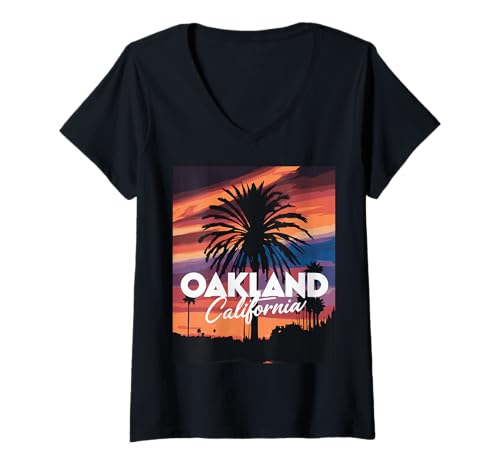 Mujer CA Vintage Oakland City Palm Tree California State 510 Camiseta Cuello V